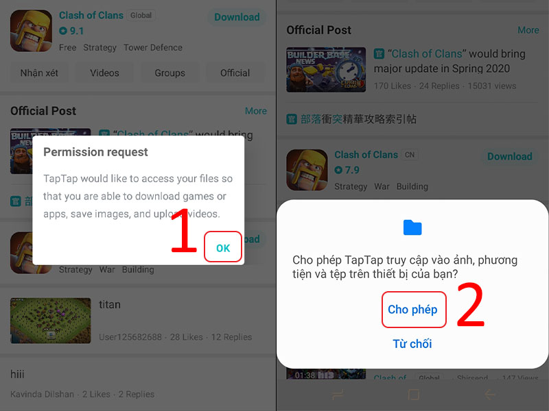 Chấp nhận quyền truy cập của ứng dụng